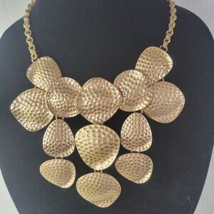 Vintage Gold-Tone Statement Boho Rich-Auntie Textured Abstract Disc Necklace